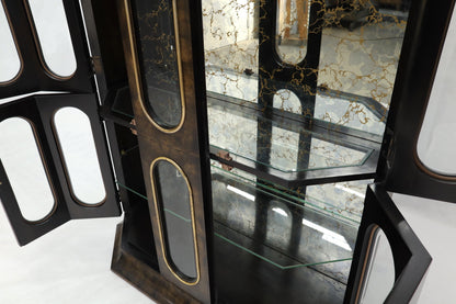 Mastercraft Burl Wood and Glass Curio Display Cabinet Vitrine Étagère Breakfront