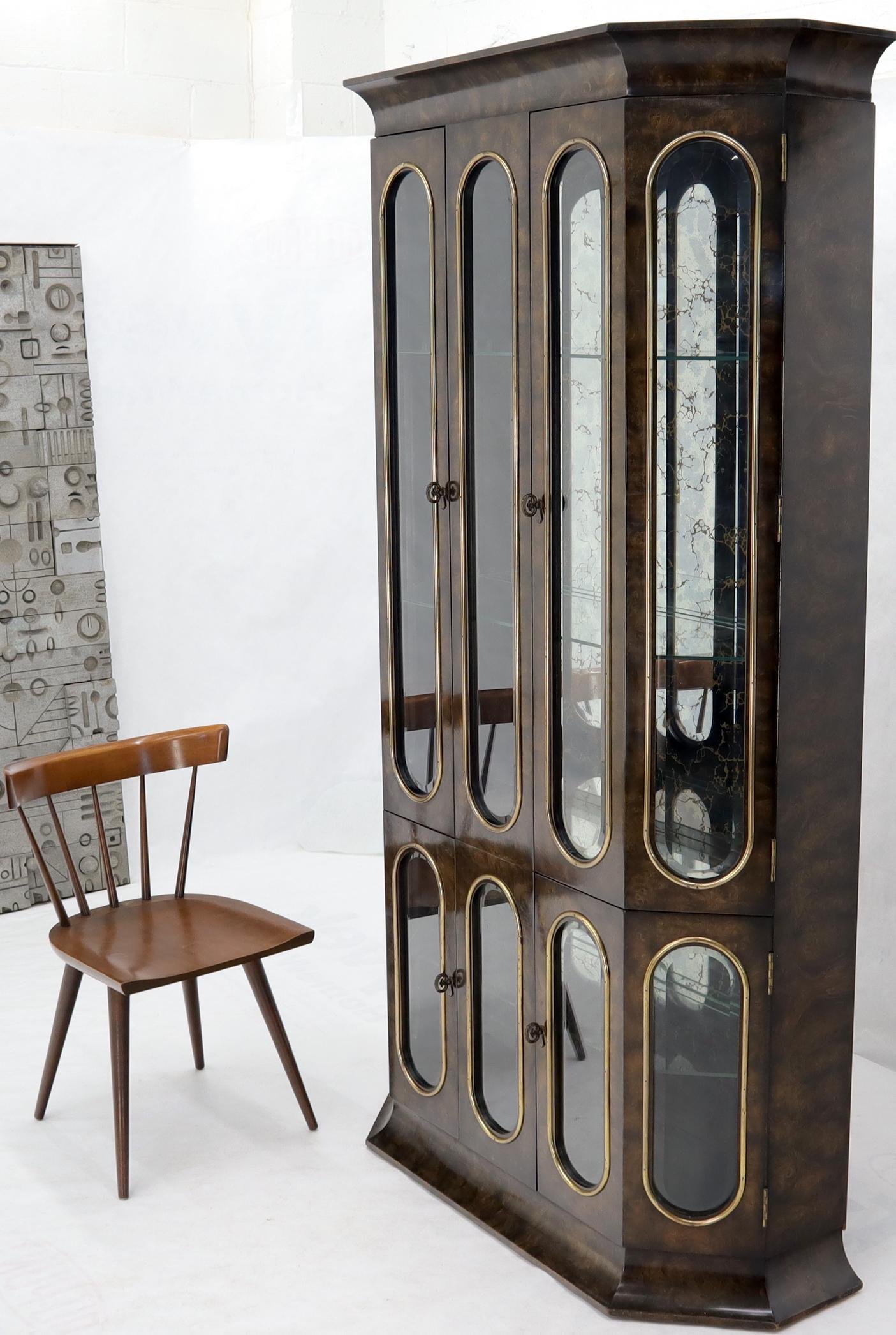 Mastercraft Burl Wood and Glass Curio Display Cabinet Vitrine Étagère Breakfront