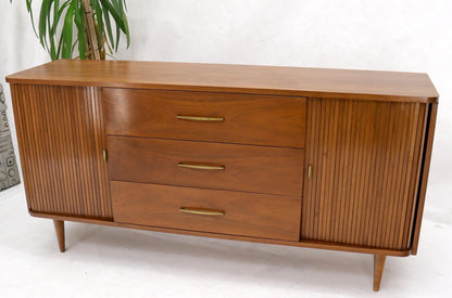 EstablishedLines American Walnut Mid-Century Modern Tambour Doors Long Dresser Credenza