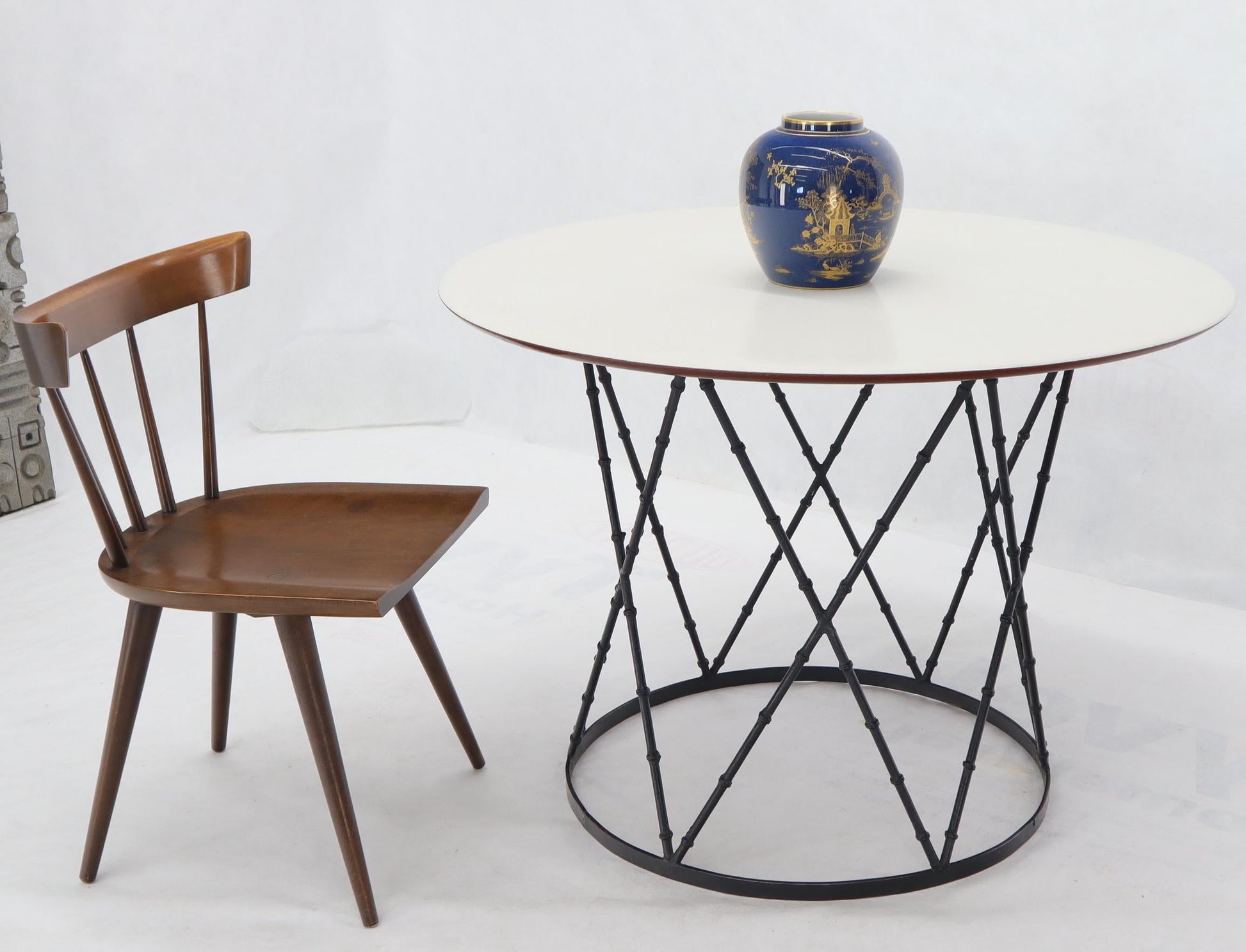 EstablishedLines Enameled Top Faux Bamboo Base Mid-Century Modern Dining Dinette Table