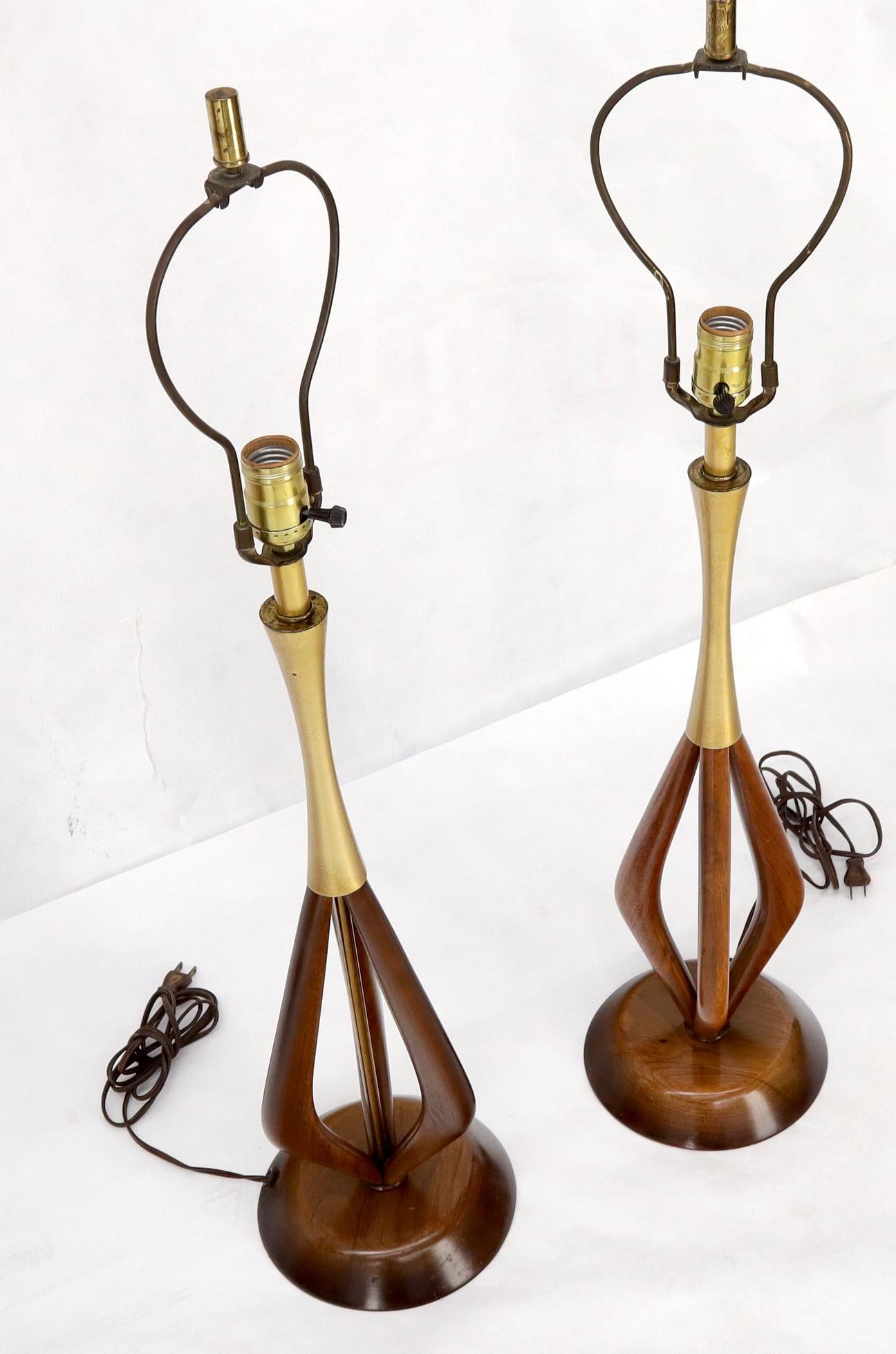 EstablishedLines Pair of Oiled Sculptural Walnut Mid-Century Modern Table Lamps