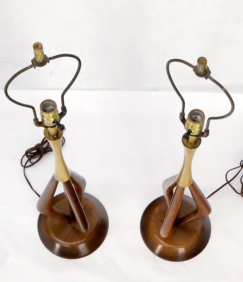 EstablishedLines Pair of Oiled Sculptural Walnut Mid-Century Modern Table Lamps