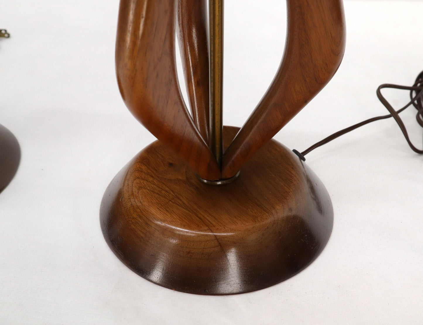 EstablishedLines Pair of Oiled Sculptural Walnut Mid-Century Modern Table Lamps