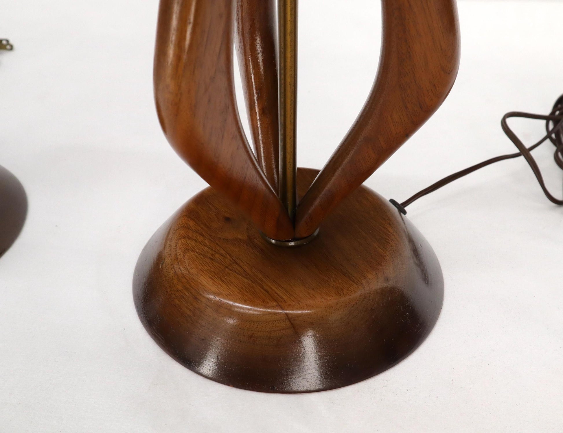 EstablishedLines Pair of Oiled Sculptural Walnut Mid-Century Modern Table Lamps
