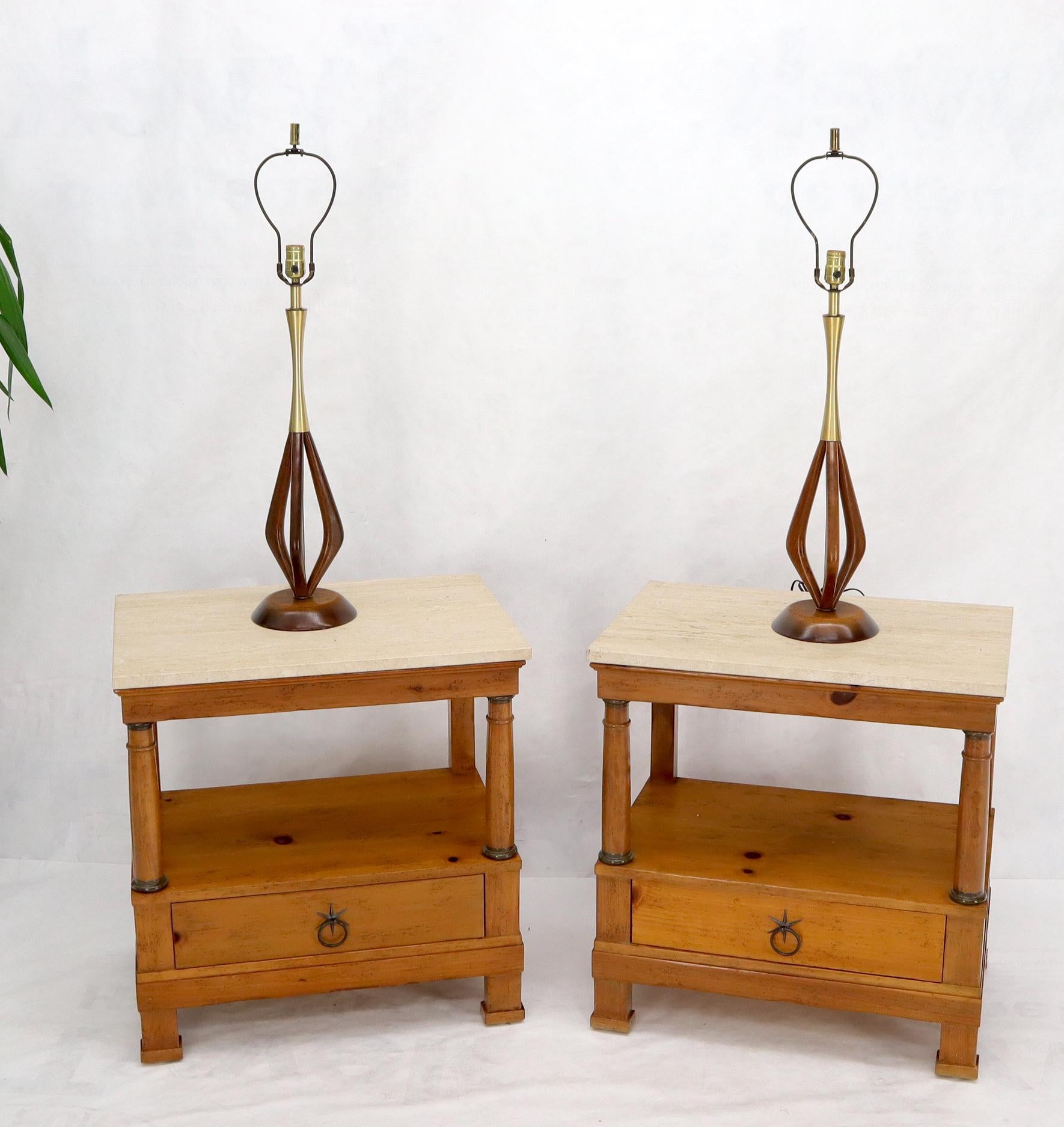 EstablishedLines Pair of Oiled Sculptural Walnut Mid-Century Modern Table Lamps