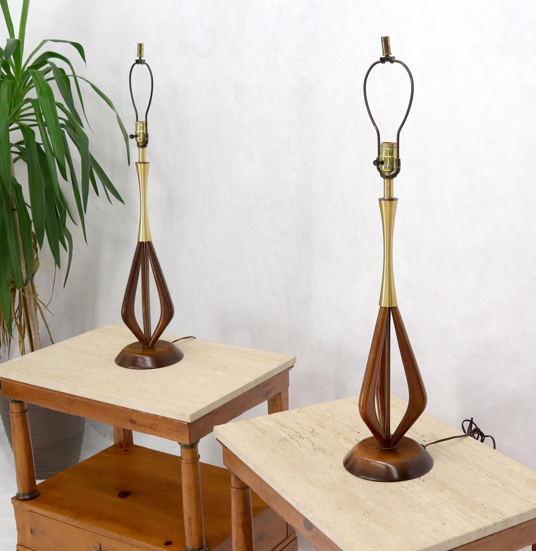 EstablishedLines Pair of Oiled Sculptural Walnut Mid-Century Modern Table Lamps