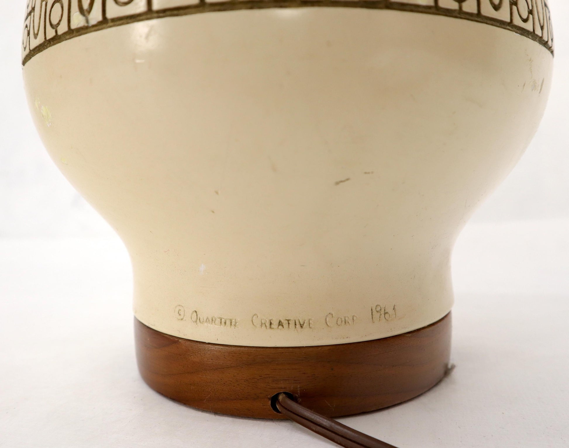 EstablishedLines Pottery and Walnut Onion Shape Base Table Lamp, c. 1960's