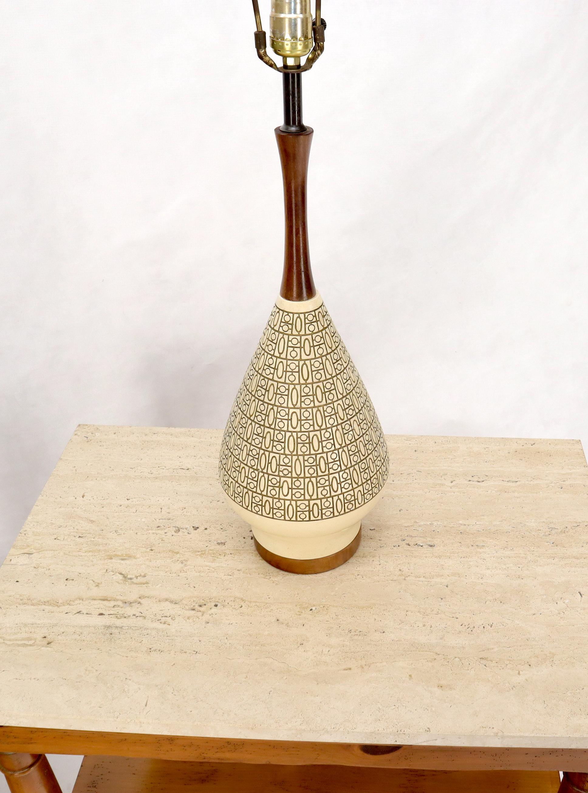 EstablishedLines Pottery and Walnut Onion Shape Base Table Lamp, c. 1960's