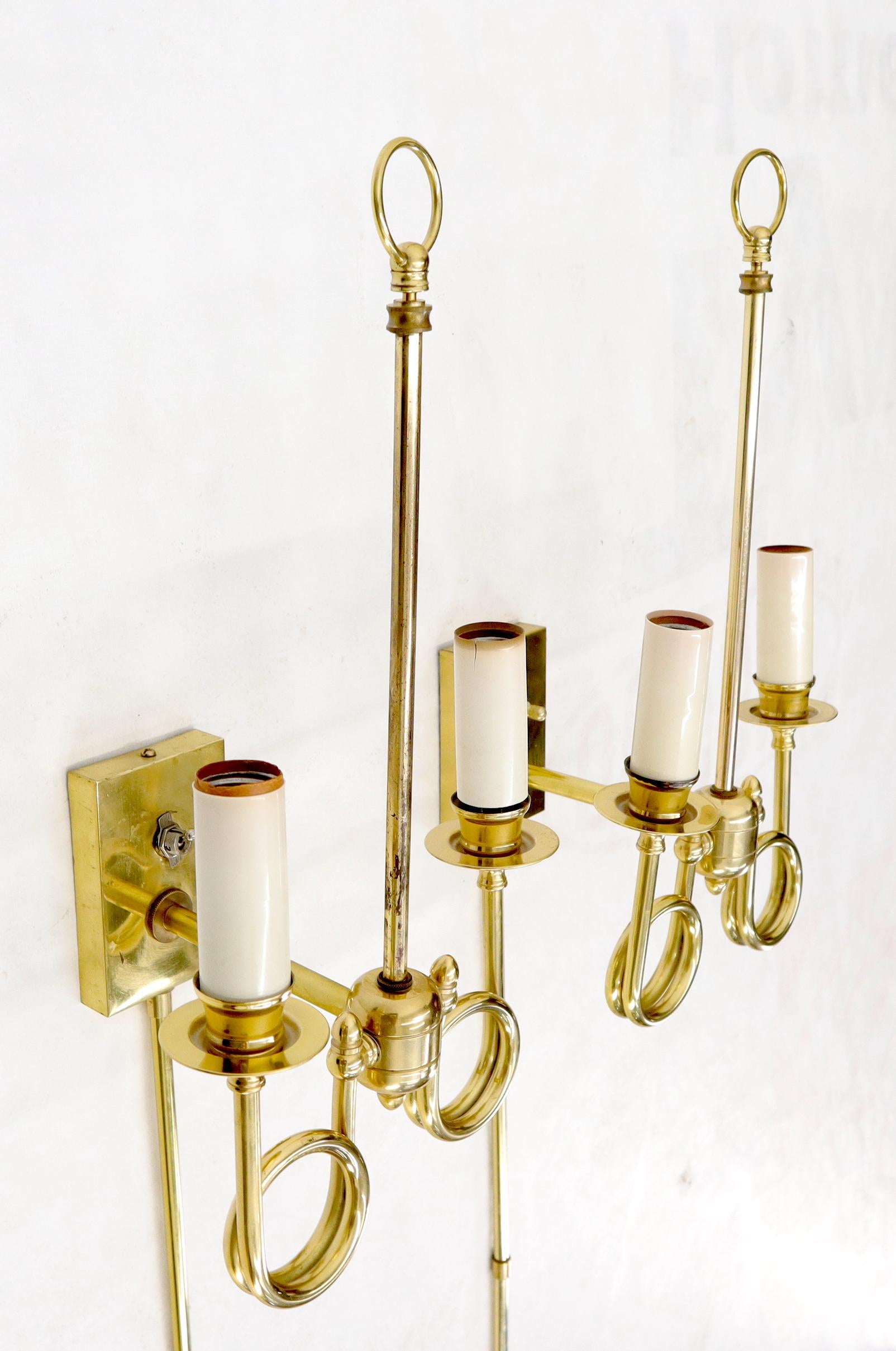 EstablishedLines Pair of Twisted Brass Tube Trumpet Shape Sconces