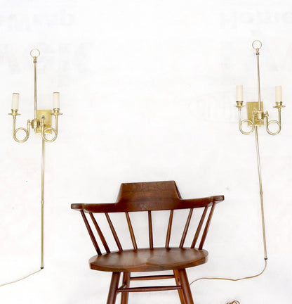 EstablishedLines Pair of Twisted Brass Tube Trumpet Shape Sconces
