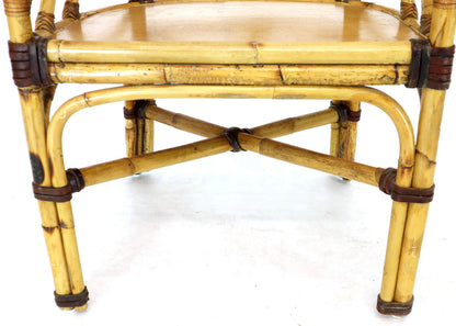 McGuire 7  Pieces Bamboo Dining Set Round Glass Top Table Two Arm Chairs Leather
