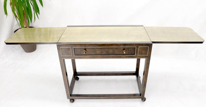 EstablishedLines Drop Leaf Textured Brass Top Burl Wood Rolling Serving Cart Bar by Mastercraft
