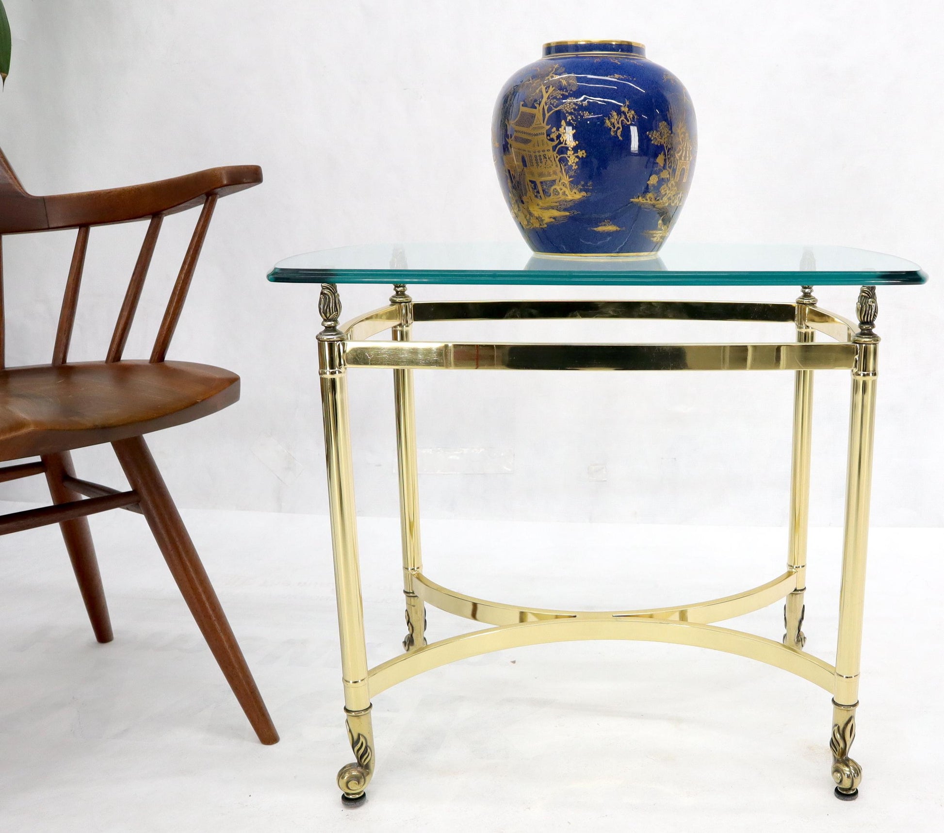 EstablishedLines Brass Base Glass Top Rounded Rectangle Coffee Table