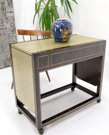 EstablishedLines Drop Leaf Textured Brass Top Burl Wood Rolling Serving Cart Bar by Mastercraft