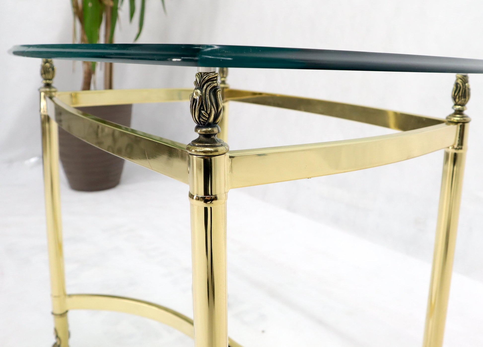 EstablishedLines Brass Base Glass Top Rounded Rectangle Coffee Table