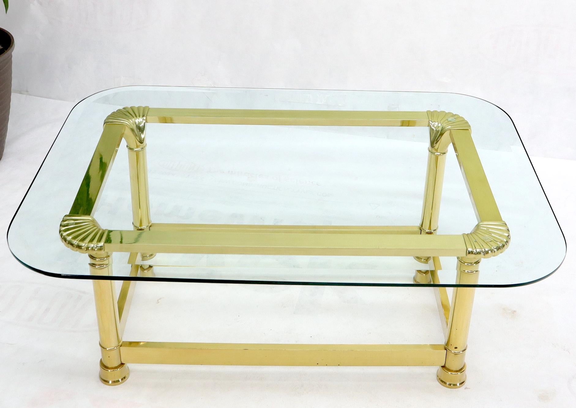 EstablishedLines Vintage Italian Polished Brass Base Glass Top Coffee Table Rounded Scallop