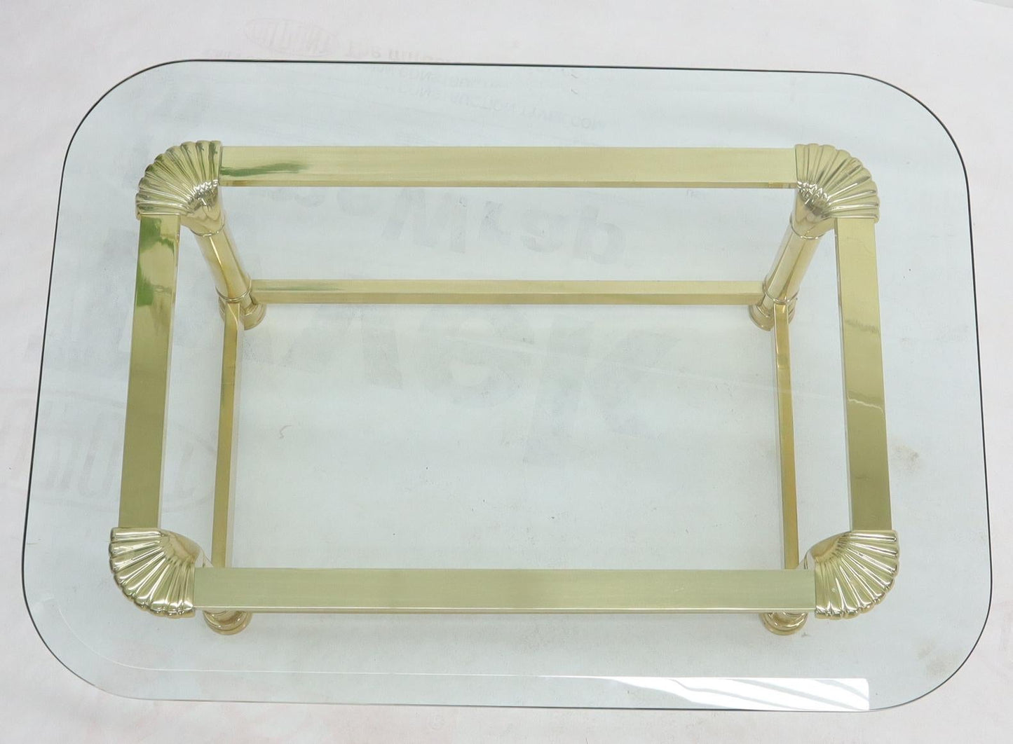 EstablishedLines Vintage Italian Polished Brass Base Glass Top Coffee Table Rounded Scallop