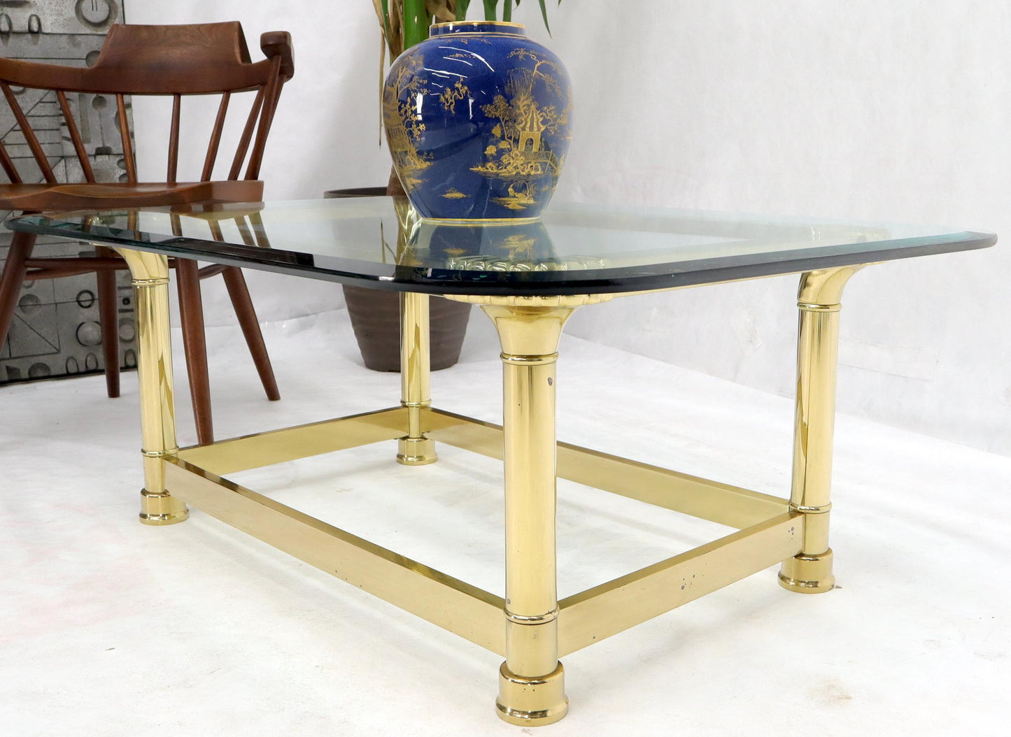 EstablishedLines Vintage Italian Polished Brass Base Glass Top Coffee Table Rounded Scallop