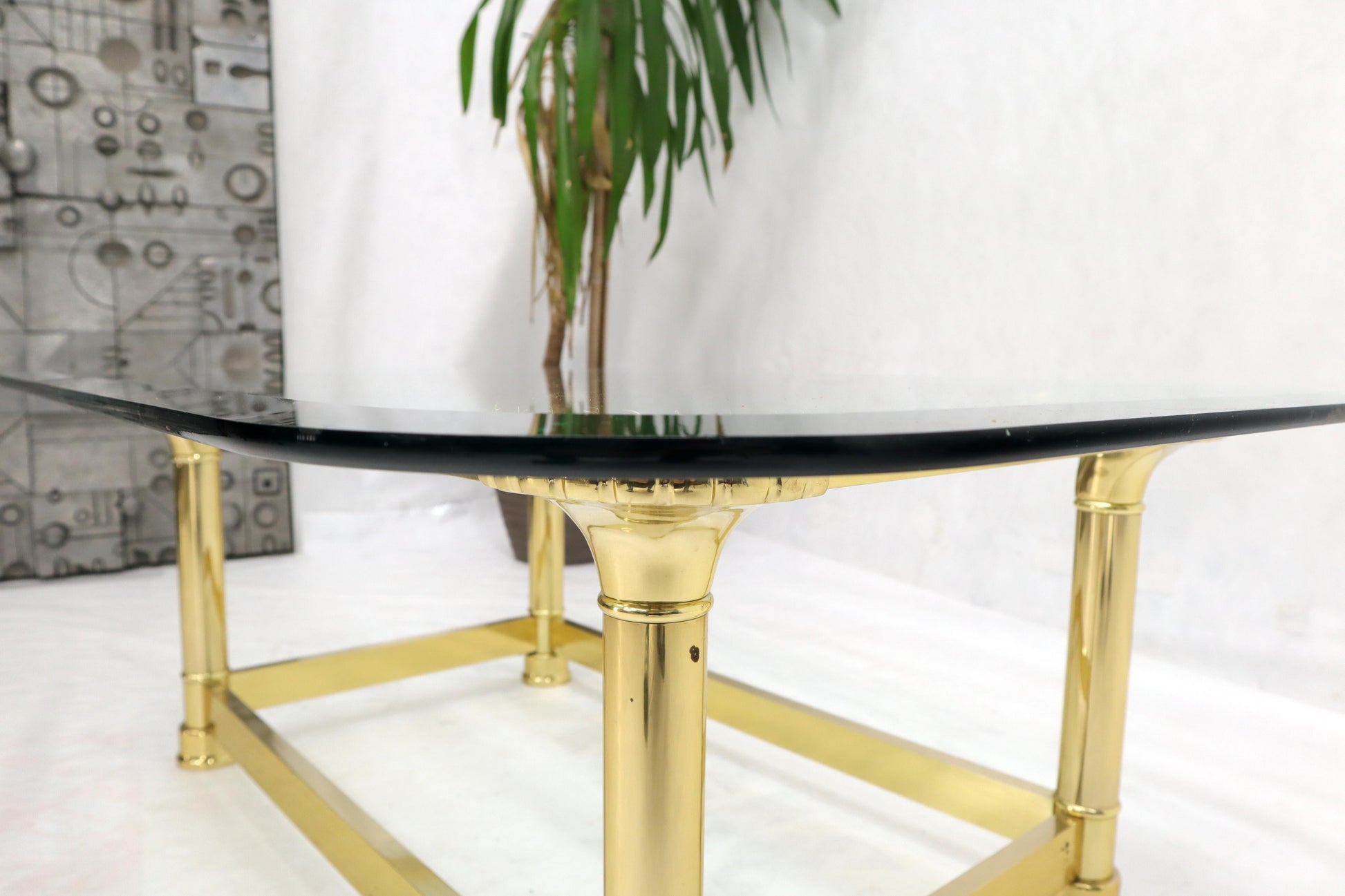 EstablishedLines Vintage Italian Polished Brass Base Glass Top Coffee Table Rounded Scallop