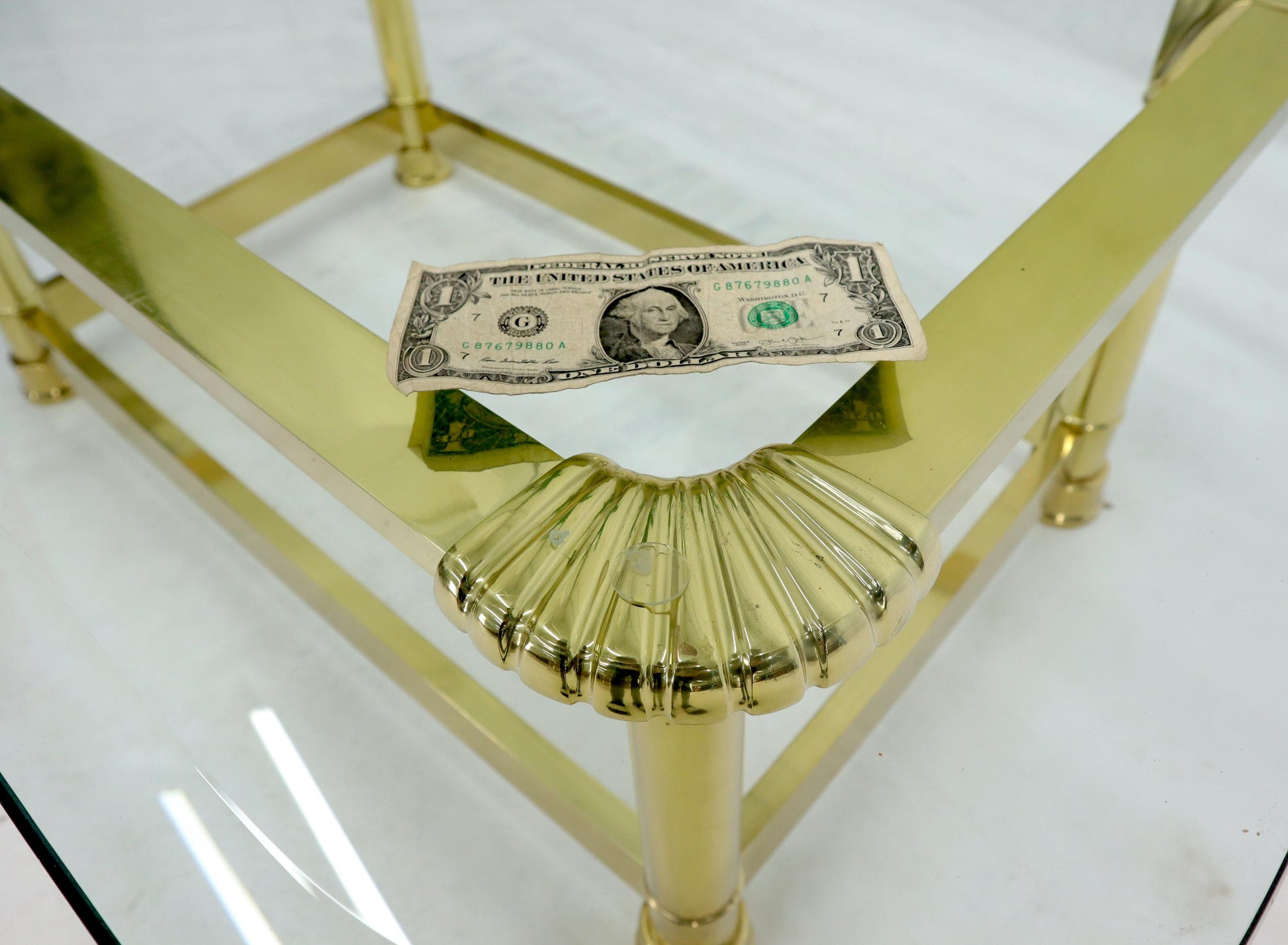 EstablishedLines Vintage Italian Polished Brass Base Glass Top Coffee Table Rounded Scallop