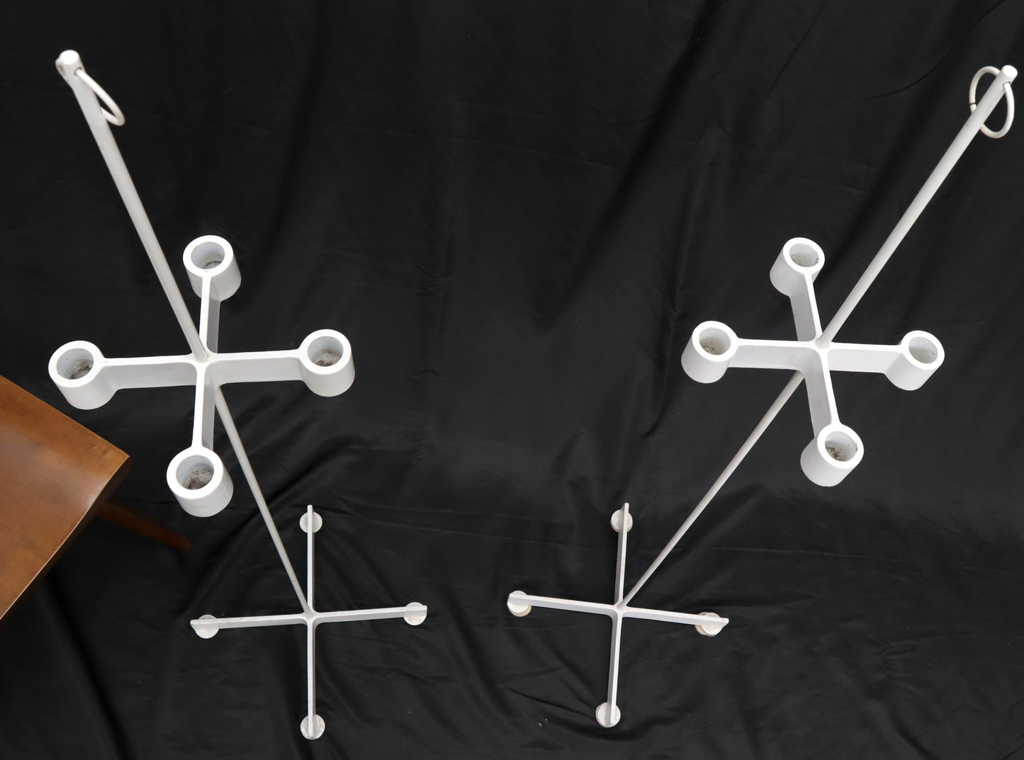 EstablishedLines Pair of Unusual Cast Iron Bases Tall Floor Candle Sticks