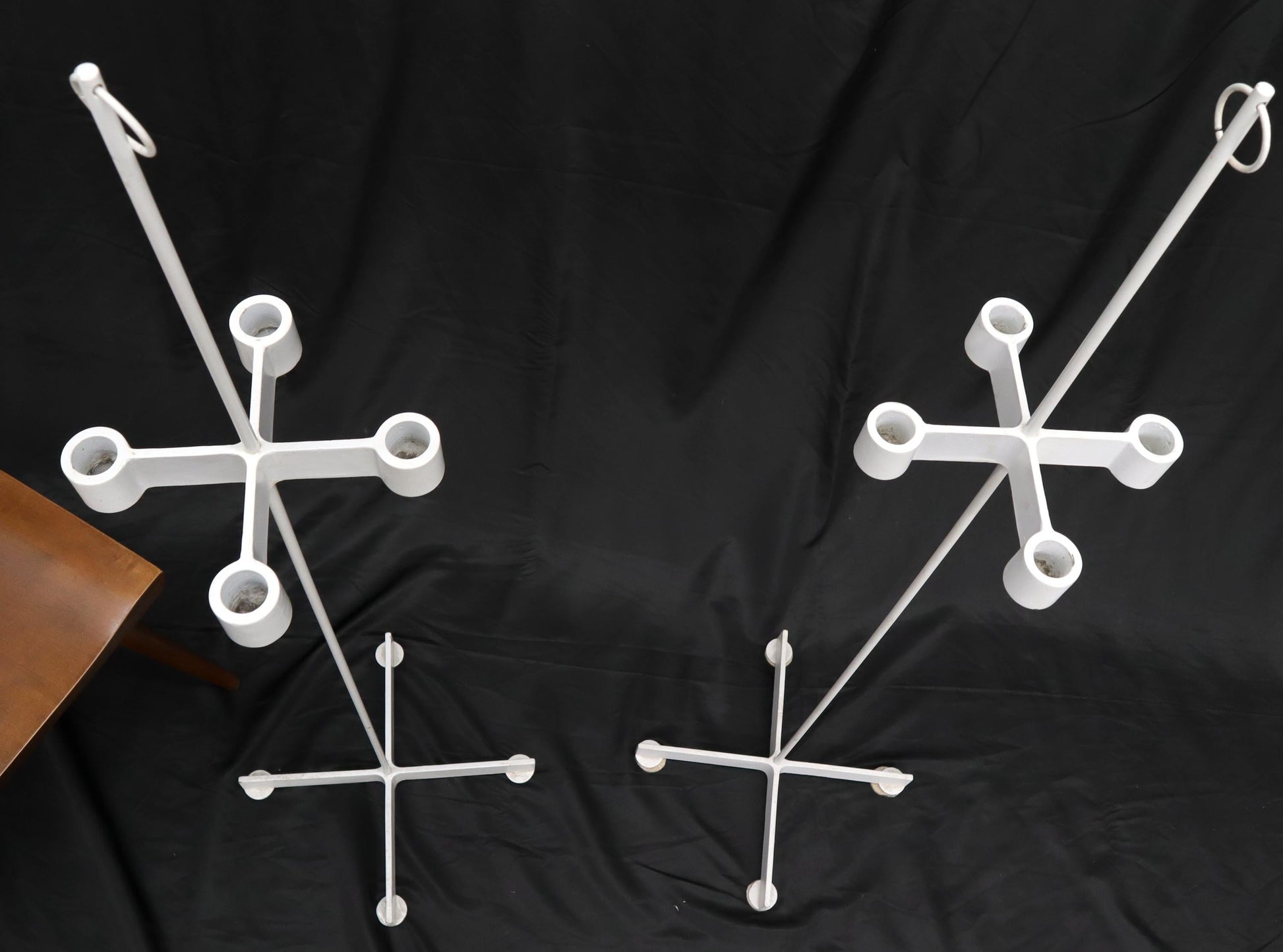 EstablishedLines Pair of Unusual Cast Iron Bases Tall Floor Candle Sticks