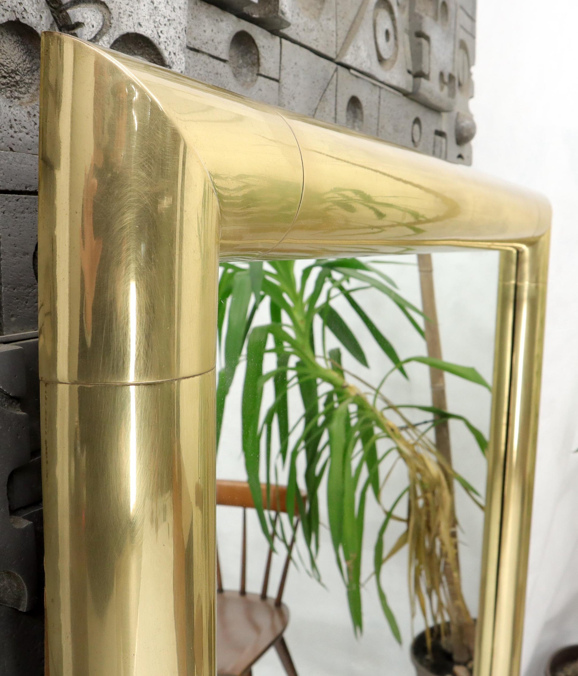 EstablishedLines Large Solid Brass Half Round Profile Frame Rectangular Wall Mirror