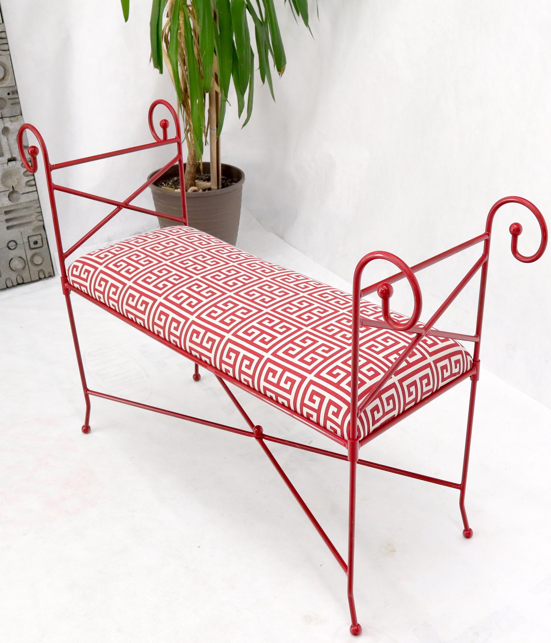 EstablishedLines Circa 1960s Wrought Iron Window Bench Fully Restored New Red Lacquer Upholstery