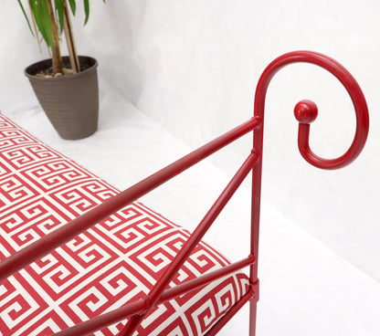 EstablishedLines Circa 1960s Wrought Iron Window Bench Fully Restored New Red Lacquer Upholstery