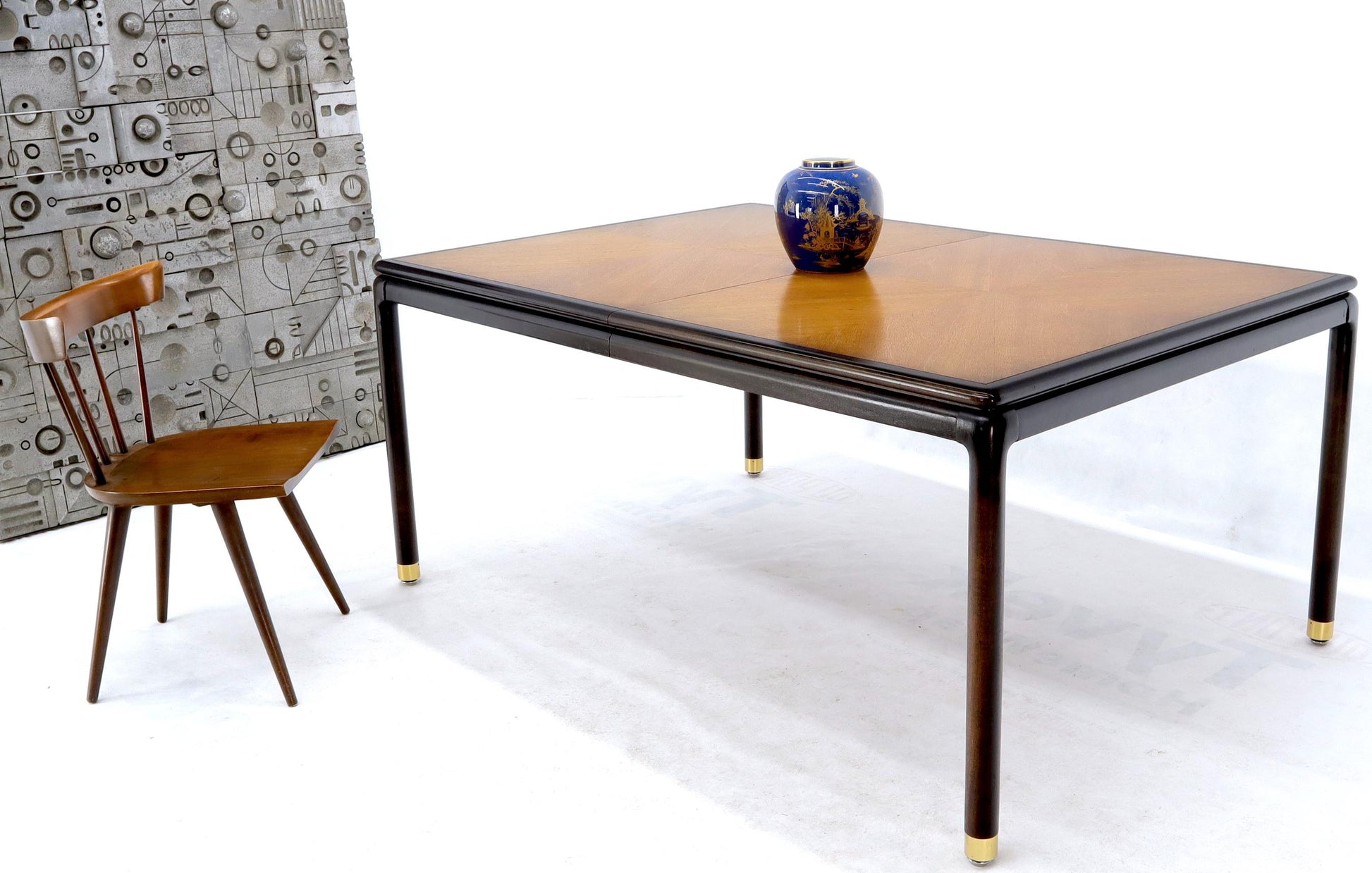 EstablishedLines Danish Mid-Century Modern Large Two-Tone Dining Room Table with 2 Leaves