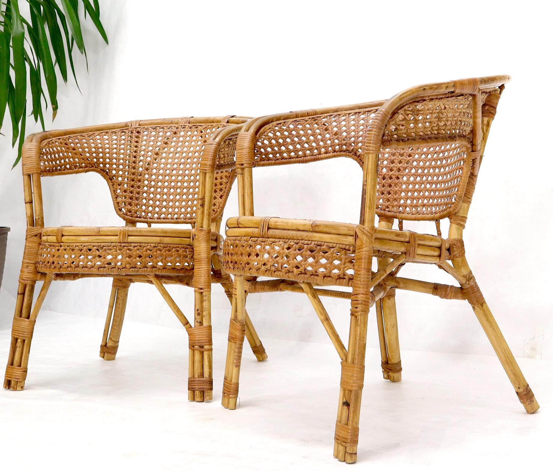 EstablishedLines Pair of Stunning Round Barrel Shape Bamboo Rattan Cane Seat Chairs