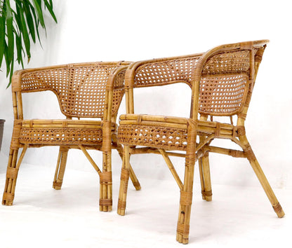 EstablishedLines Pair of Stunning Round Barrel Shape Bamboo Rattan Cane Seat Chairs
