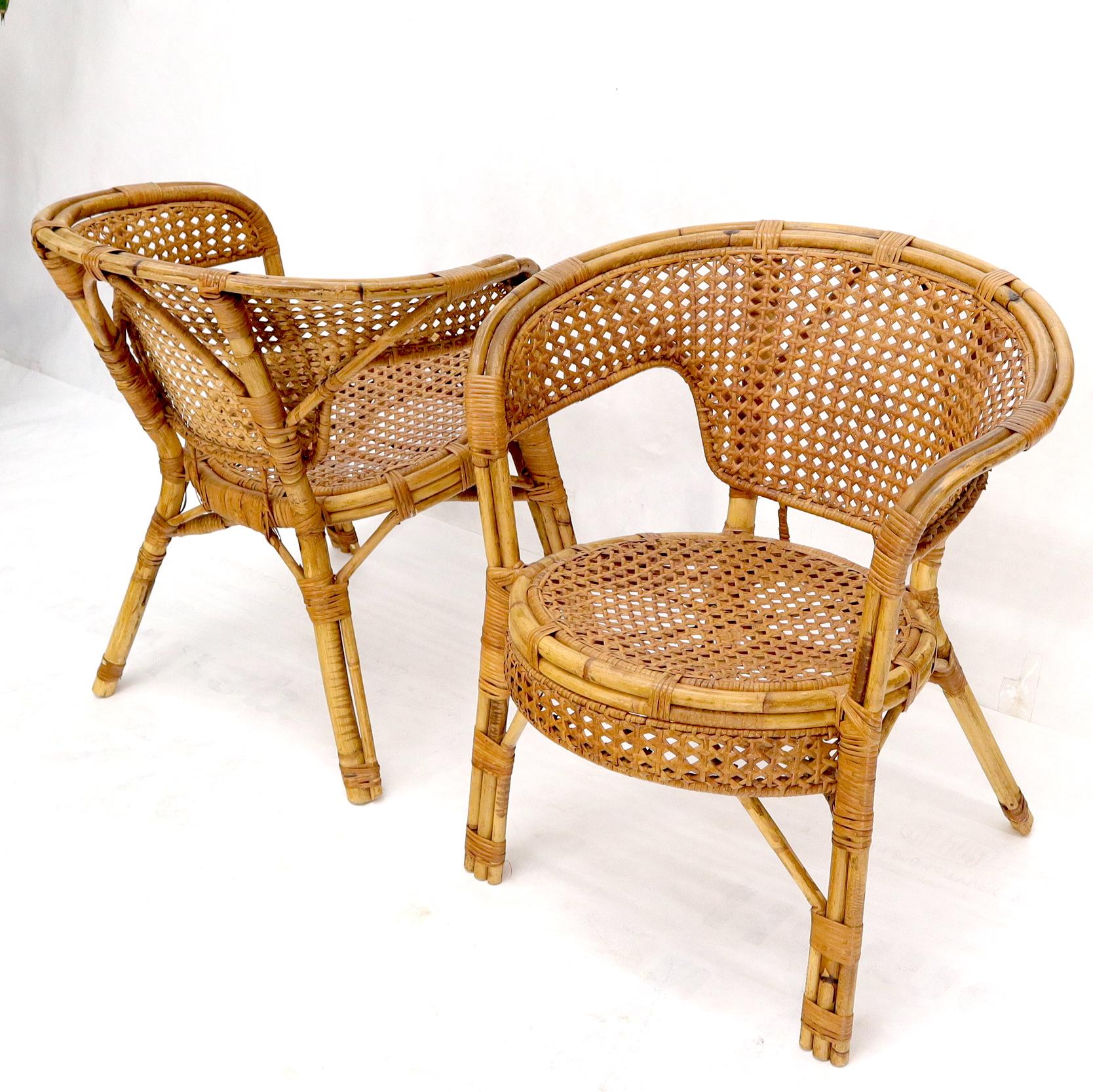 EstablishedLines Pair of Stunning Round Barrel Shape Bamboo Rattan Cane Seat Chairs