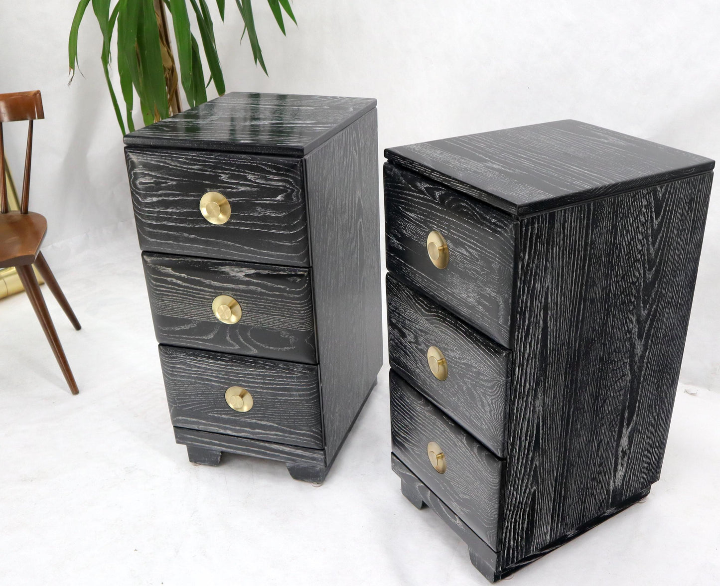 EstablishedLines Pair of Three-Drawer Ceruised Oak Nightstands End Tables
