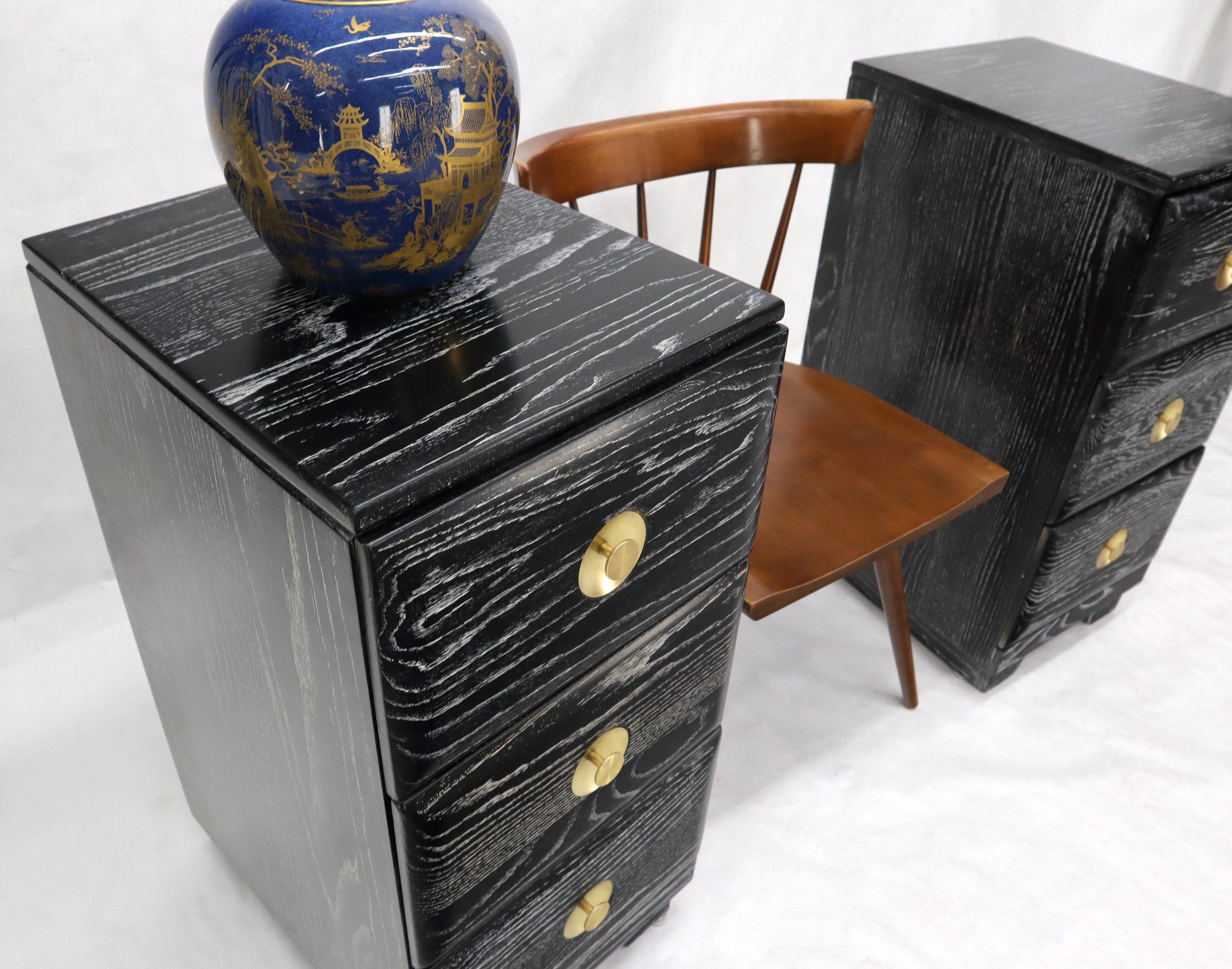 EstablishedLines Pair of Three-Drawer Ceruised Oak Nightstands End Tables