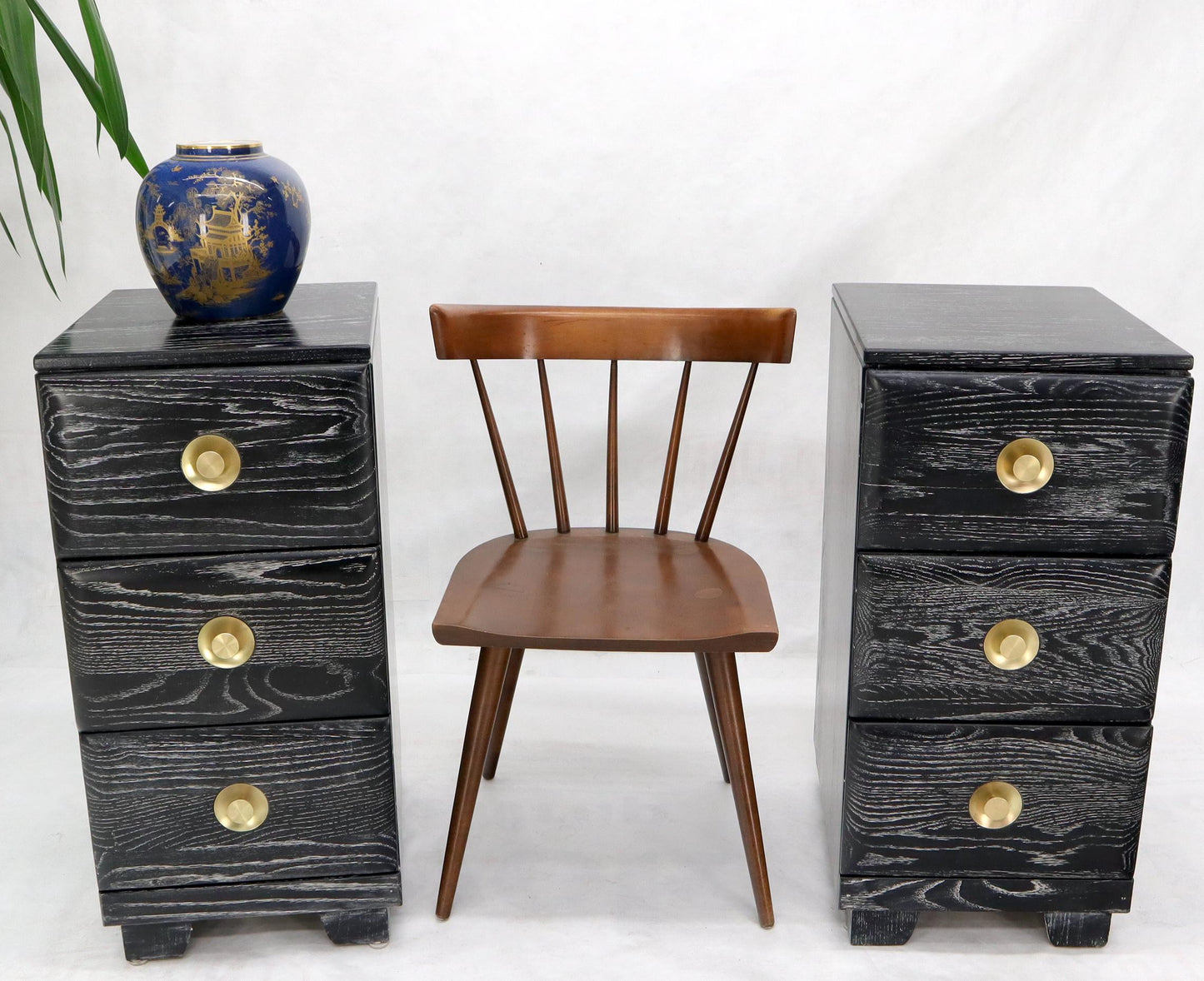 EstablishedLines Pair of Three-Drawer Ceruised Oak Nightstands End Tables