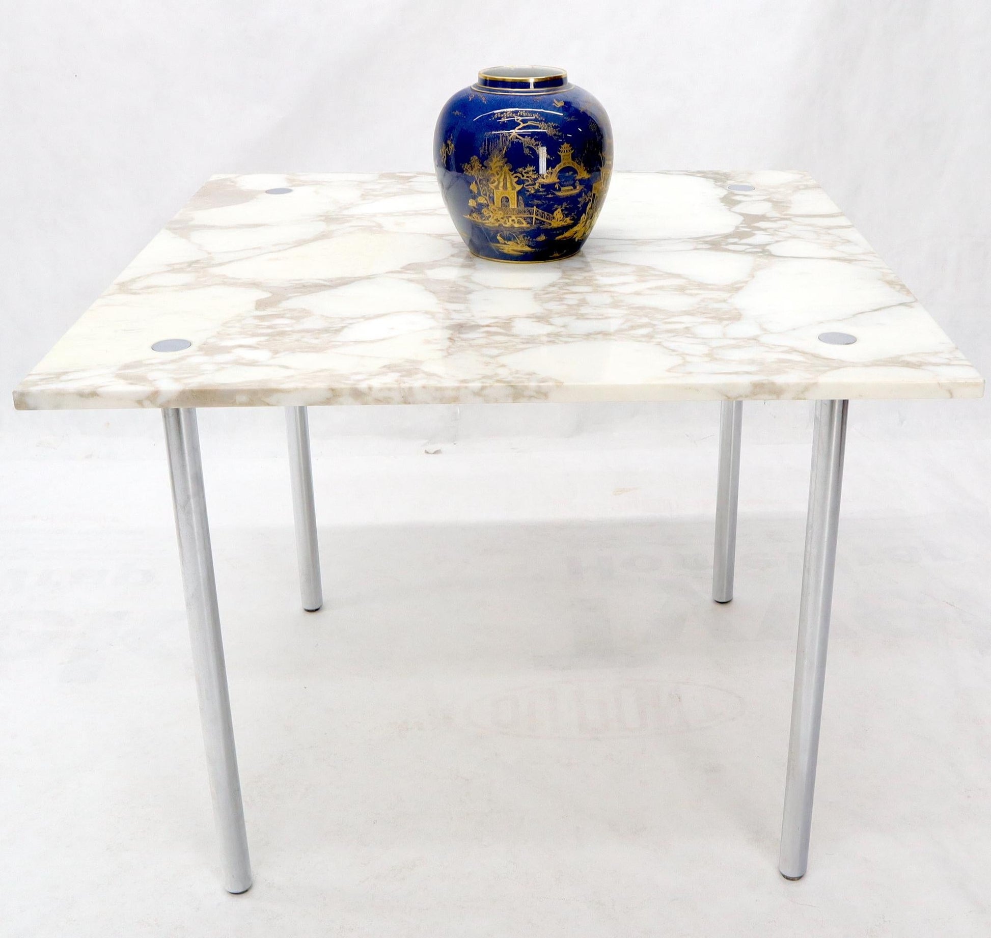 EstablishedLines Square Marble Top Cylinder Chrome Legs Game Dining Center Table