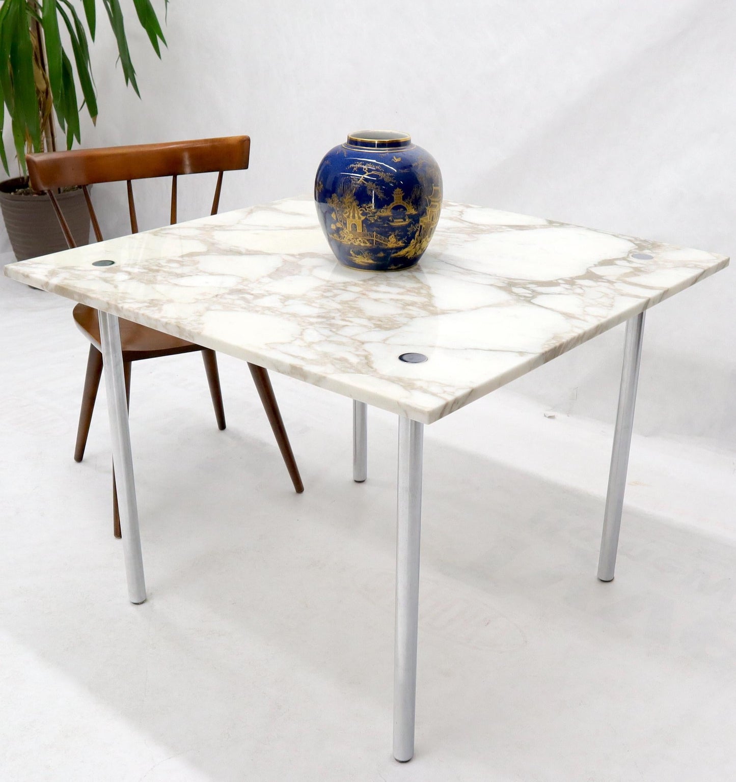 EstablishedLines Square Marble Top Cylinder Chrome Legs Game Dining Center Table