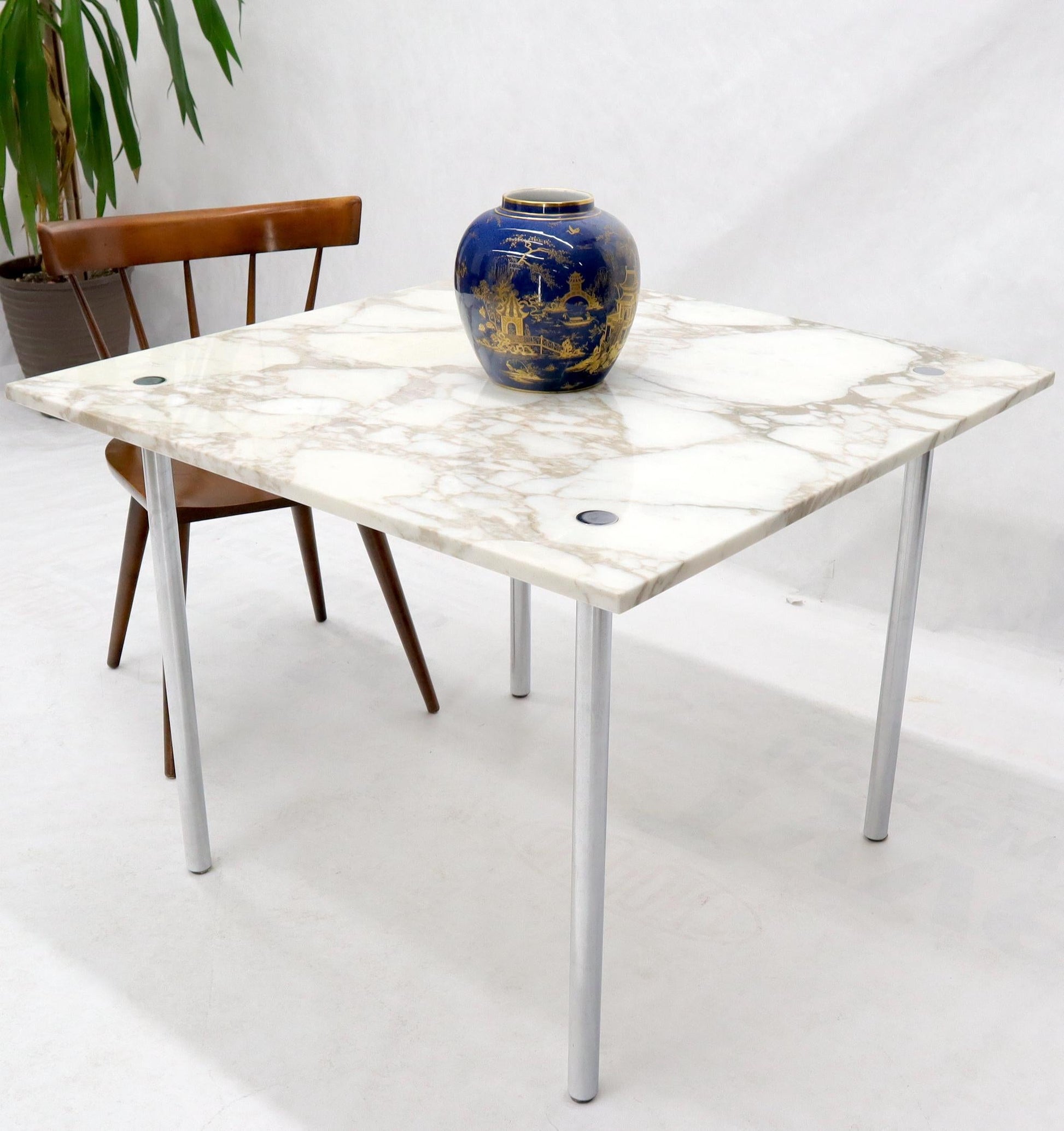EstablishedLines Square Marble Top Cylinder Chrome Legs Game Dining Center Table