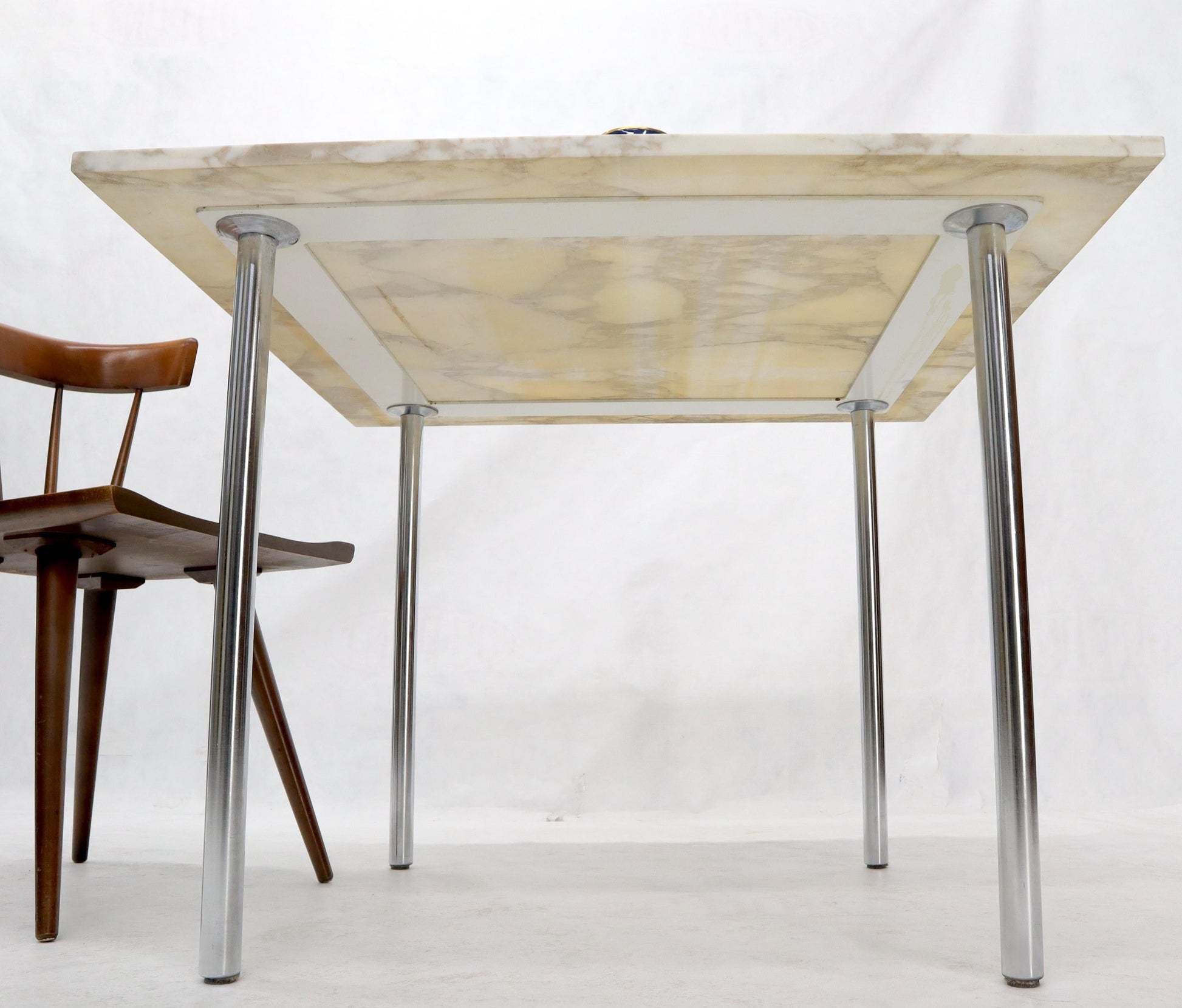 EstablishedLines Square Marble Top Cylinder Chrome Legs Game Dining Center Table