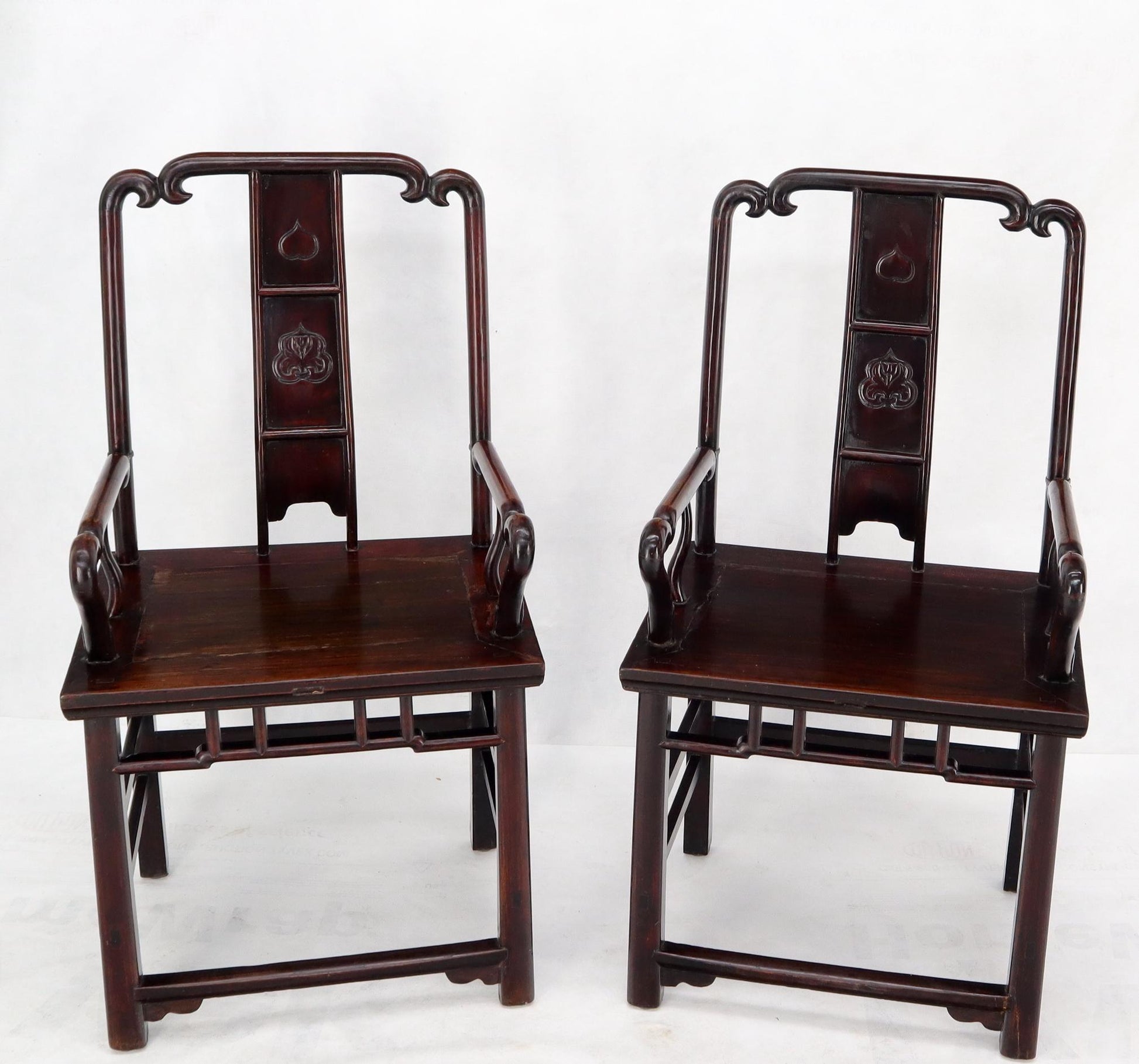EstablishedLines Pair of Chinese Rosewood Nicely Carved Arm Side Chairs