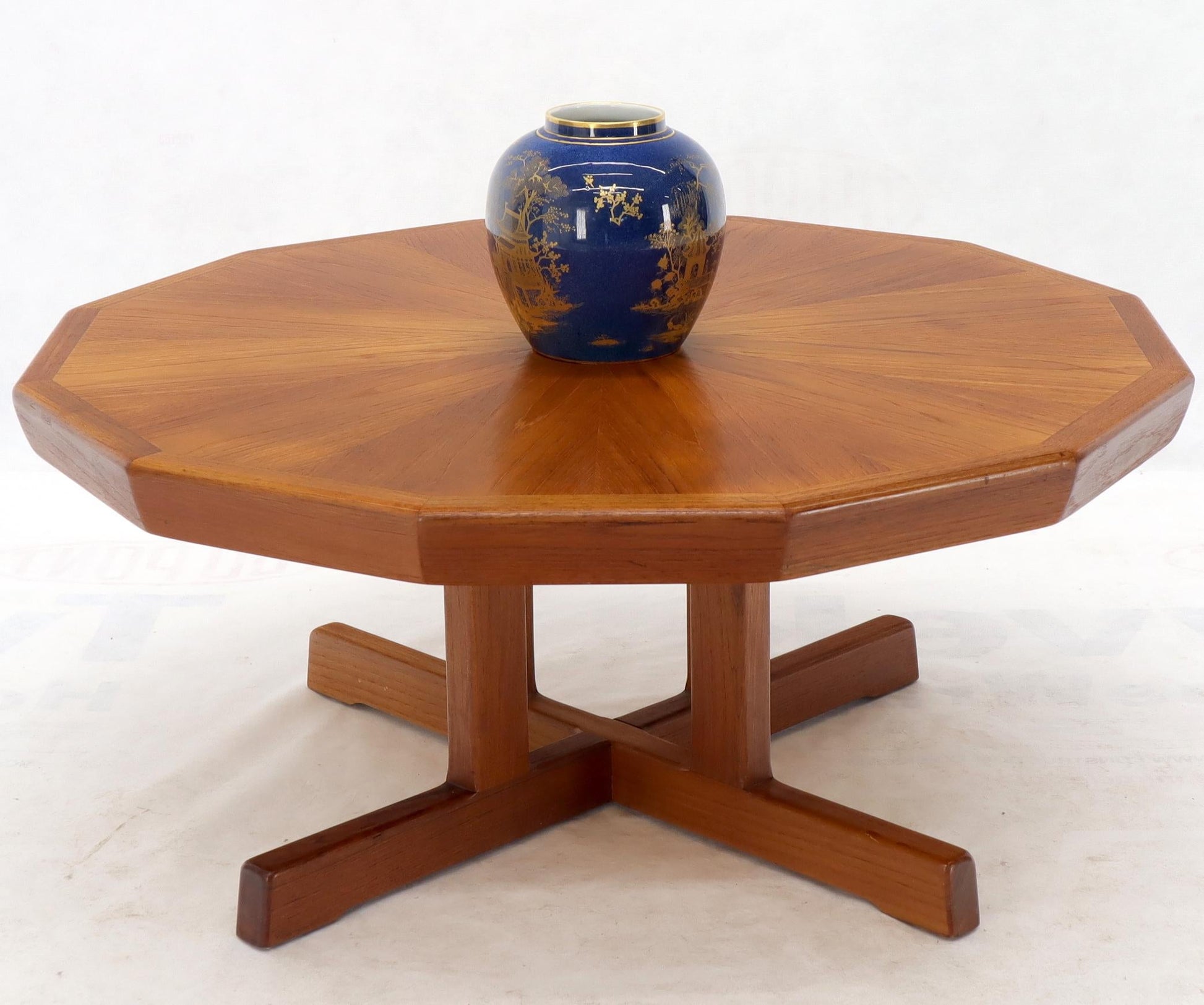 EstablishedLines Danish Mid-Century Modern Hexagon Top Heavy Cross Base Coffee Table