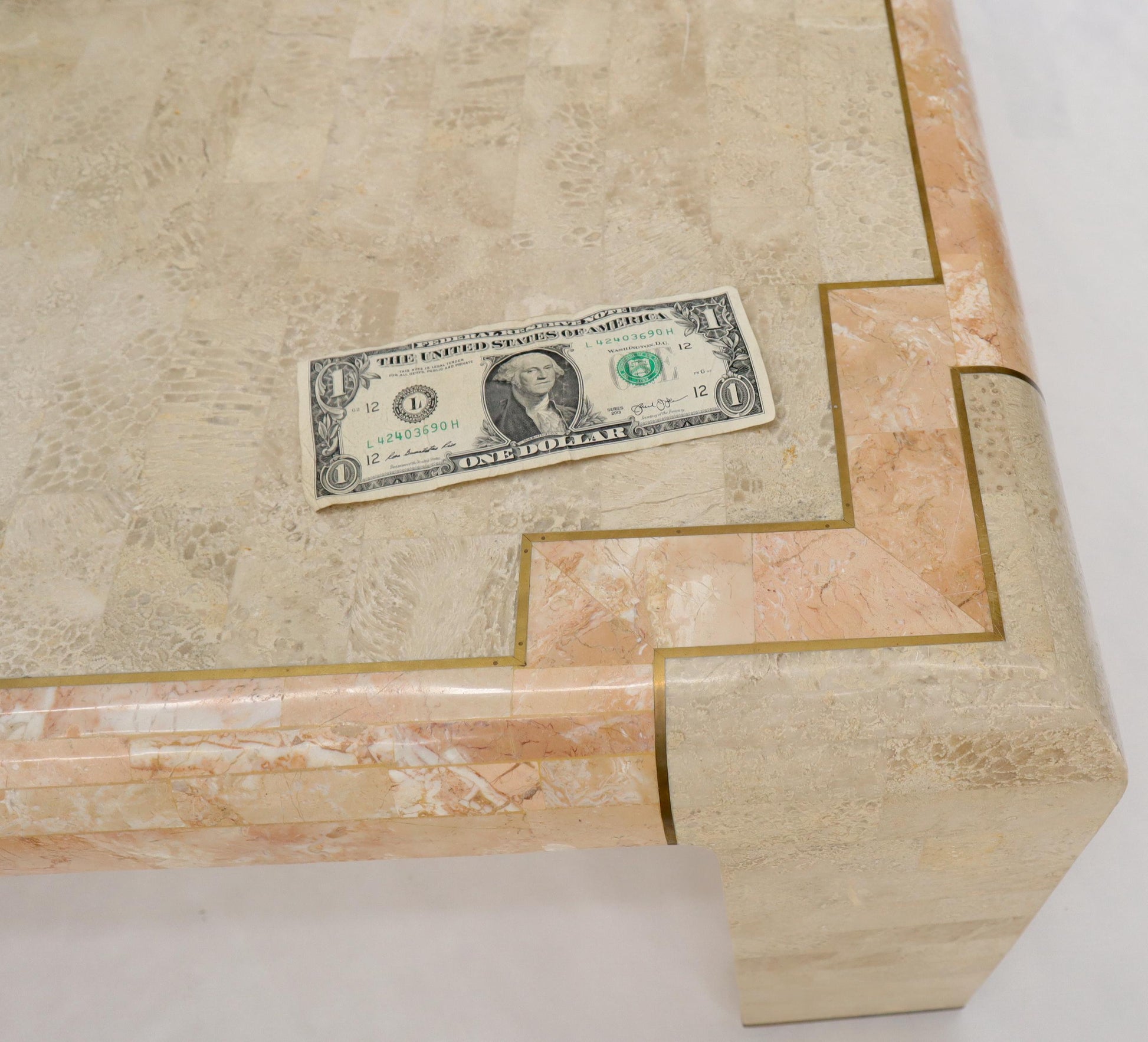 EstablishedLines Tessellated Stone Brass Inlay Square Coffee Table