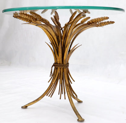 EstablishedLines Gold Gild Metal Wheat Sheaf Round Glass Top Side Occasional Table Stand