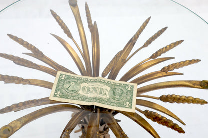 EstablishedLines Gold Gild Metal Wheat Sheaf Round Glass Top Side Occasional Table Stand
