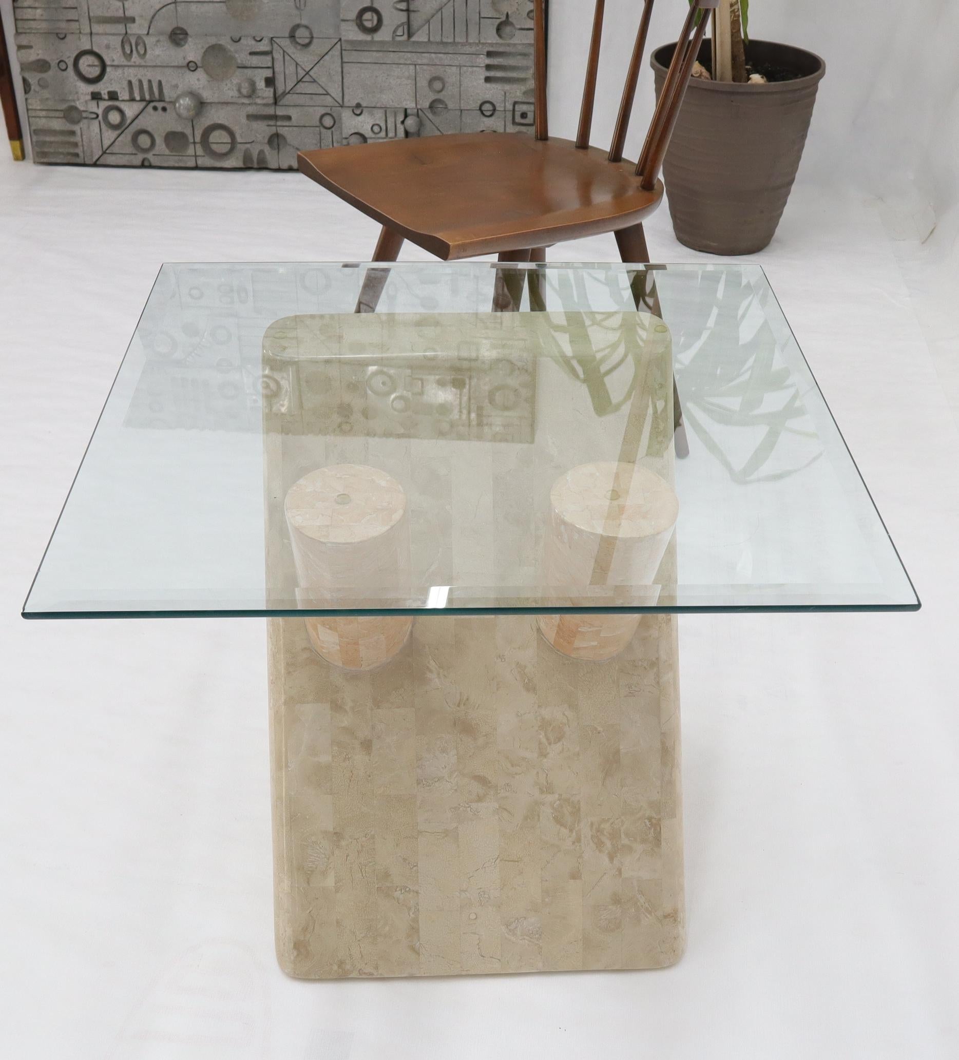 EstablishedLines Tessellated Stone Rounded X-Shape Base Side Occasional Square Glass Top Table