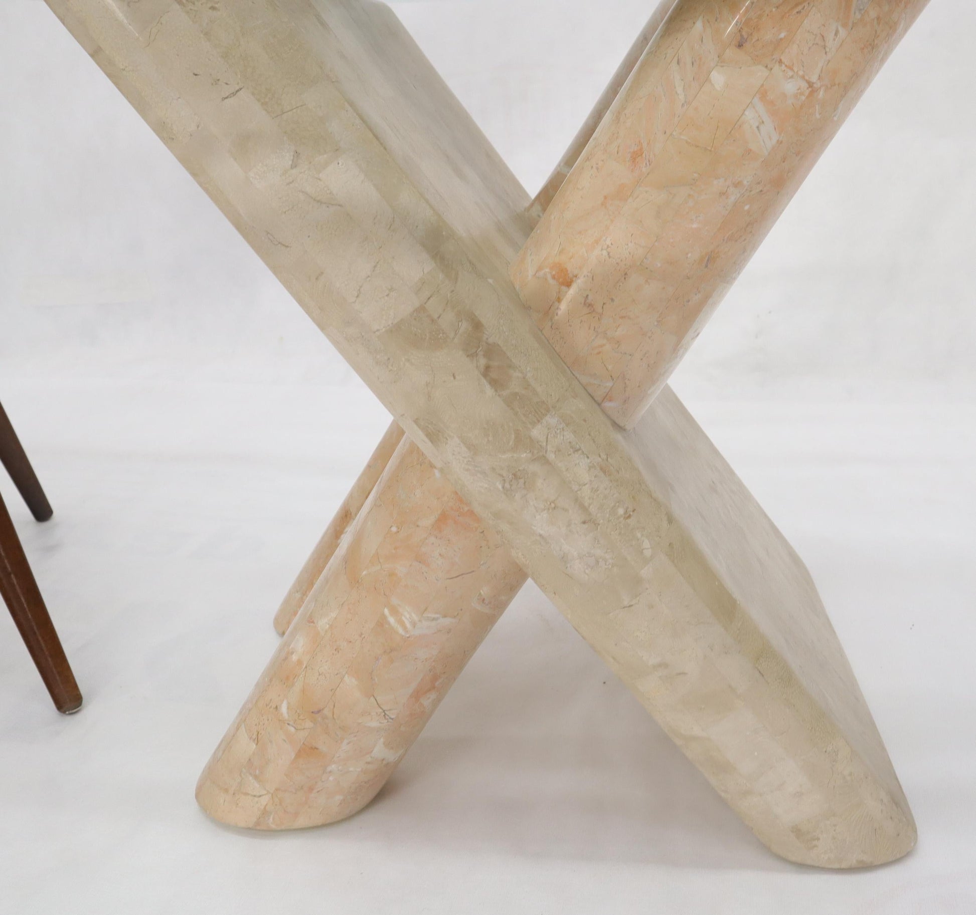 EstablishedLines Tessellated Stone Rounded X-Shape Base Side Occasional Square Glass Top Table