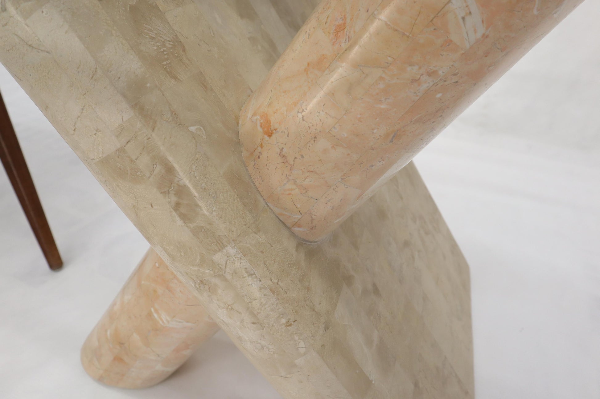 EstablishedLines Tessellated Stone Rounded X-Shape Base Side Occasional Square Glass Top Table