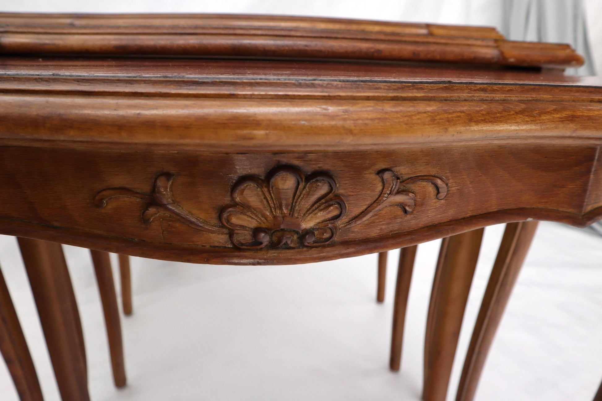 EstablishedLines Set of Rouge Tooled Leather Top Carved Walnut Cabriole Leg Set of Nesting Tables