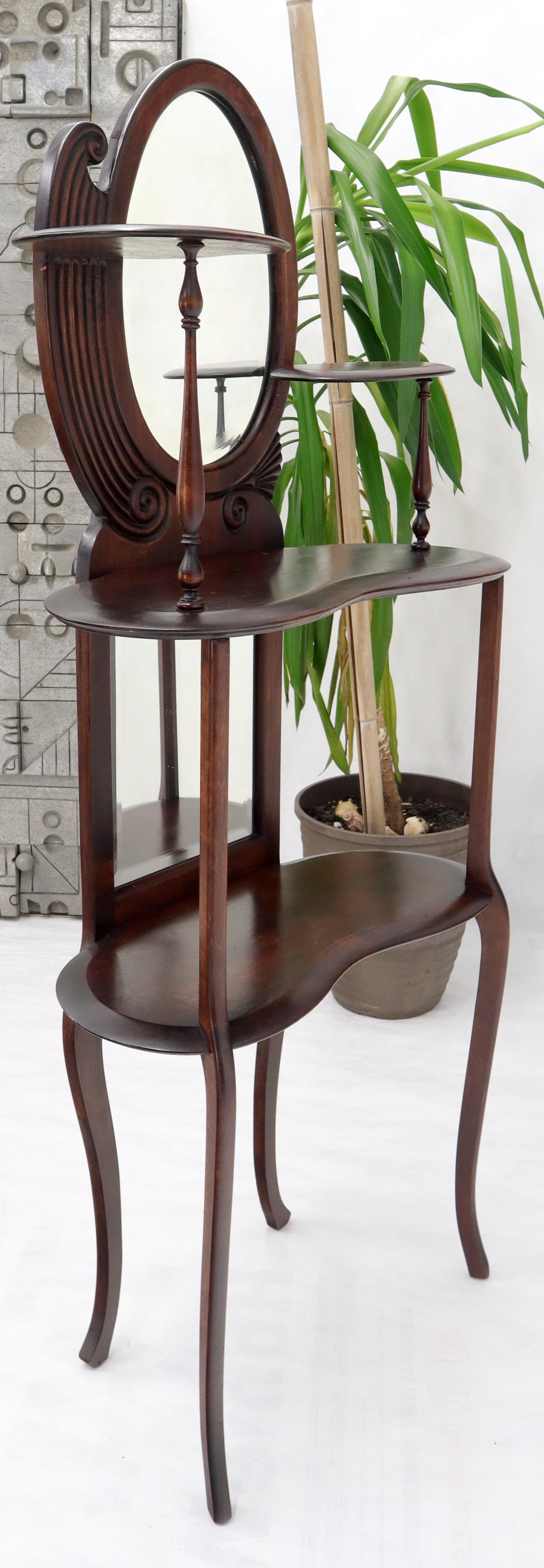 EstablishedLines Solid Mahogany Organic Shape Oval Beveled Glass Staggered 4-Tier Étagère Shelf